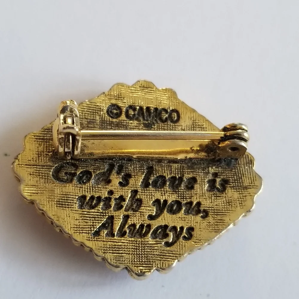 Vintage Camco tulip pin gold tone brooch God's love is with you always